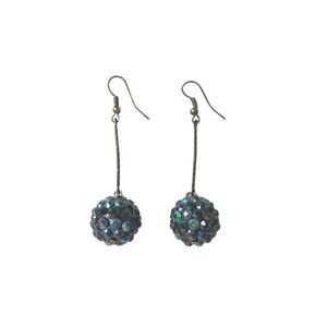 Vintage Sparkling Crystal Disco Ball Dangle Earrings Navy Shamballa Bead